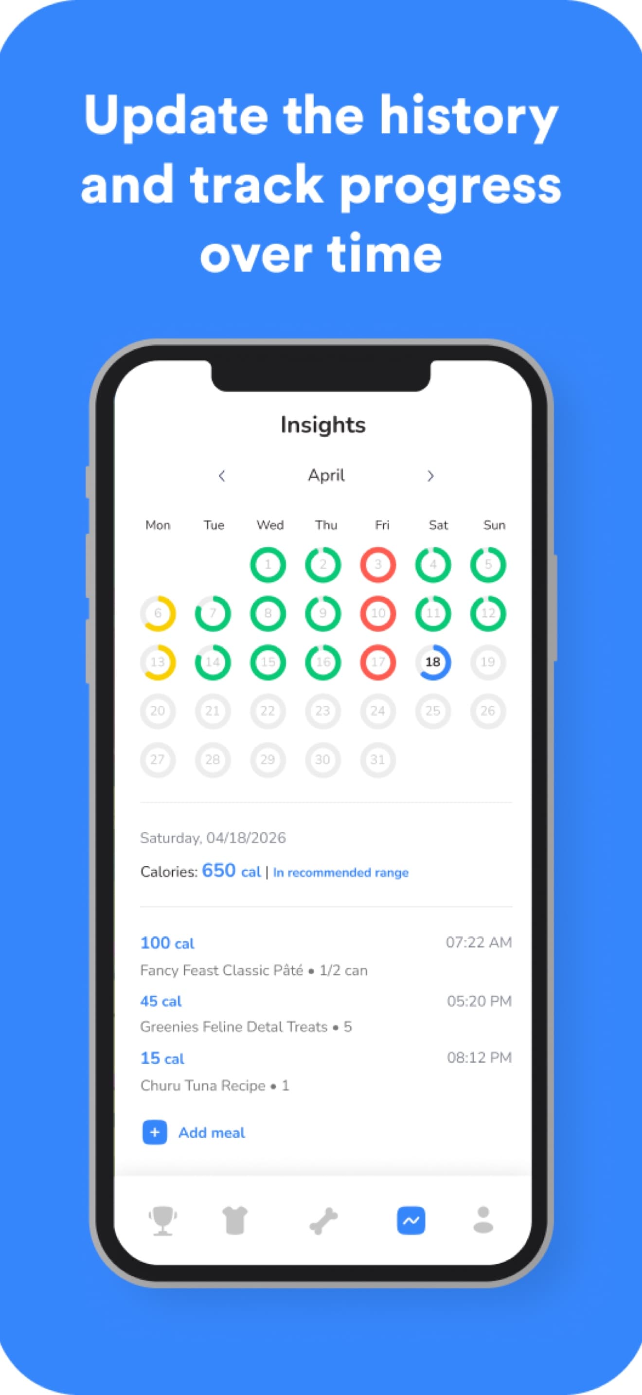 Chubby App Store screenshot showing calorie and weight history